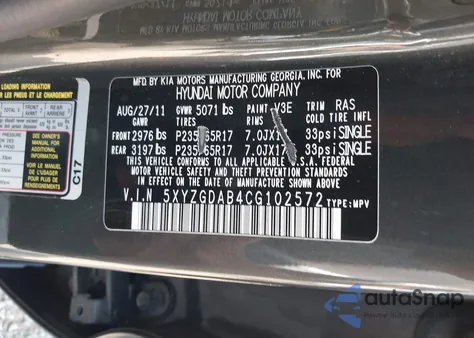 2012 Hyundai Santa Fe Gls from USA, damaged, VIN 5XYZGDAB4CG102572